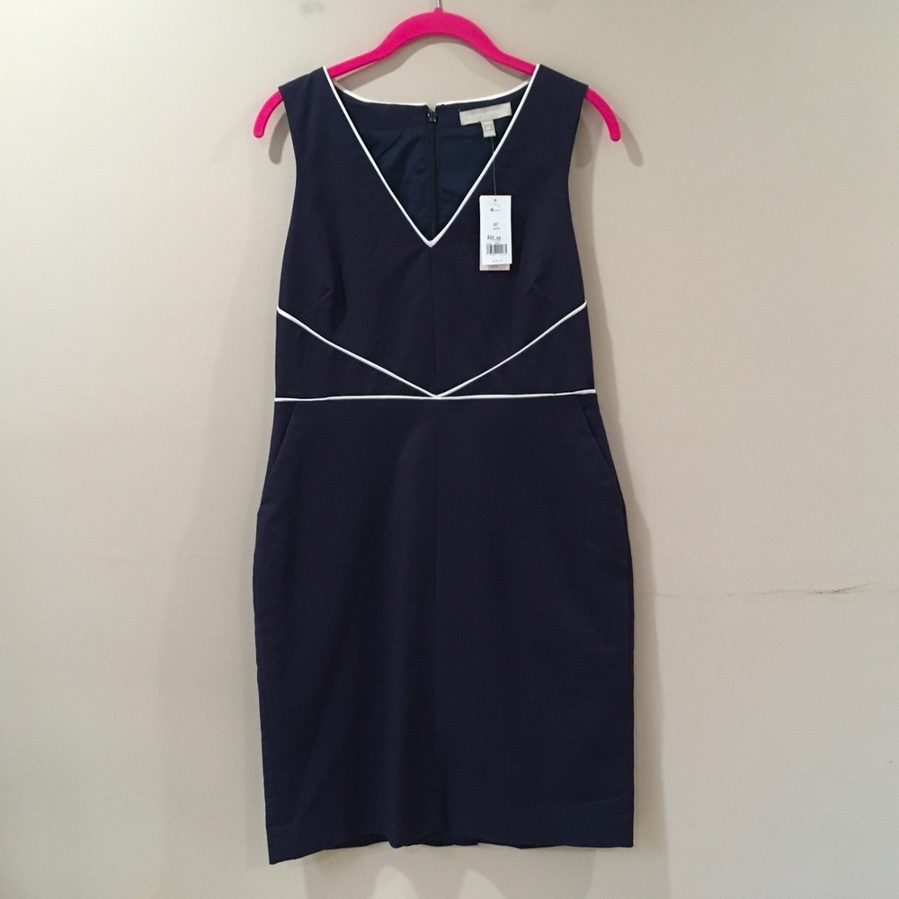 Banana Republic Sheath Dress Sleeveless Blue Navy Womens Petite 8P Workwear New